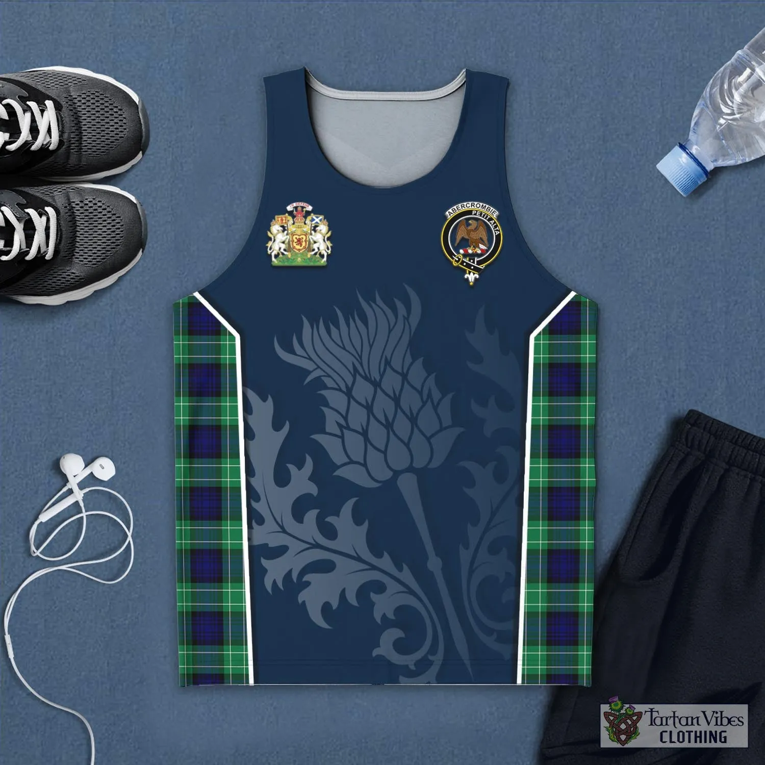 Abercrombie Tartan Men's Tanks Top with Family Crest and Scottish Thistle Vibes Sport Style