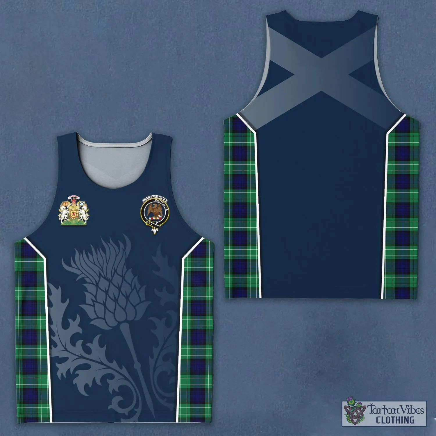 Abercrombie Tartan Men's Tanks Top with Family Crest and Scottish Thistle Vibes Sport Style