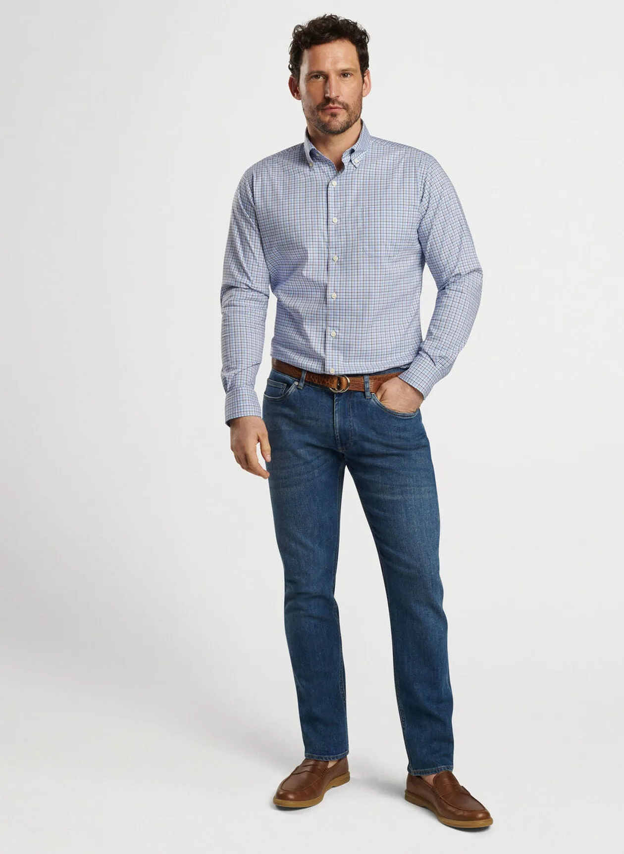 Albert Crown Lite Cotton-Stretch Sport Shirt in Galaxy by Peter Millar