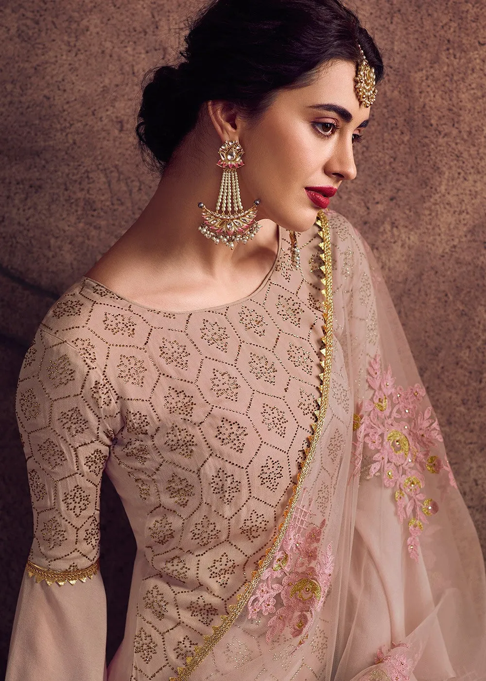 Baby Pink Zari Embroidered Pakistani Palazzo Suit