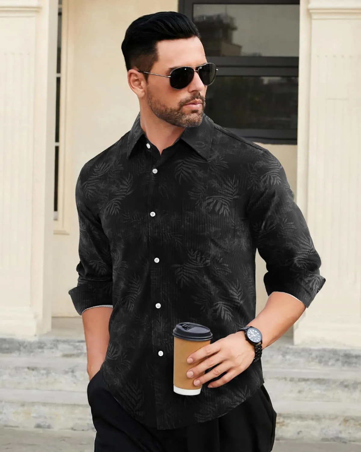 BOJIN Men's Dress Wrinkle-Free Stretch Long Sleeve Wedding Dating Business Casual Button Down Shirts with Pocket