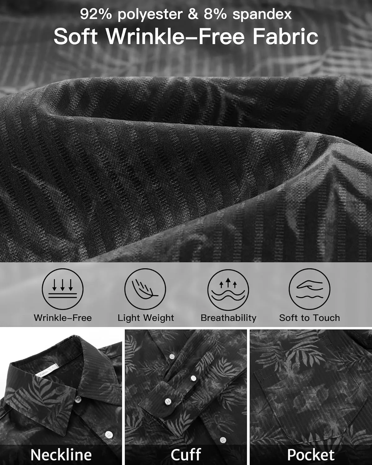BOJIN Men's Dress Wrinkle-Free Stretch Long Sleeve Wedding Dating Business Casual Button Down Shirts with Pocket