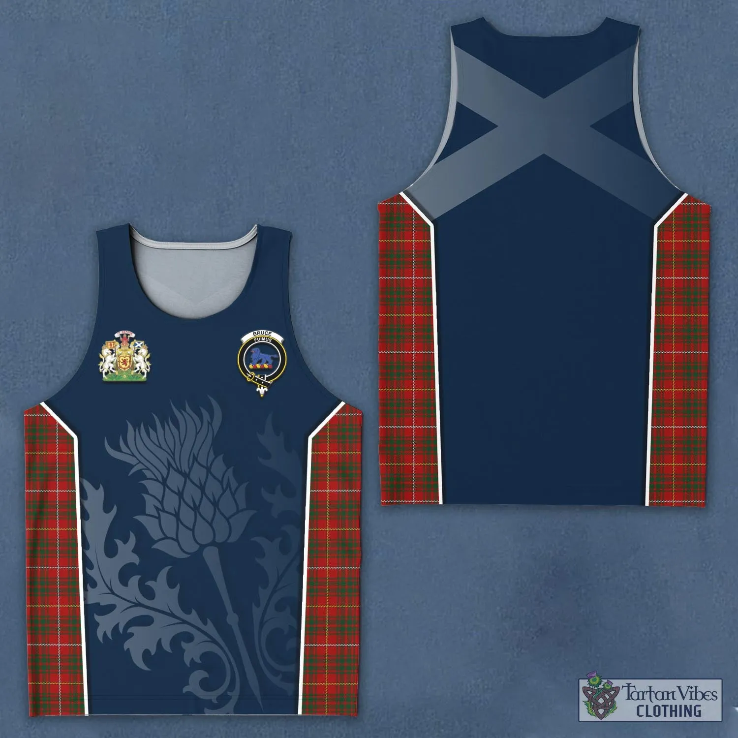 Bruce Tartan Men's Tanks Top with Family Crest and Scottish Thistle Vibes Sport Style