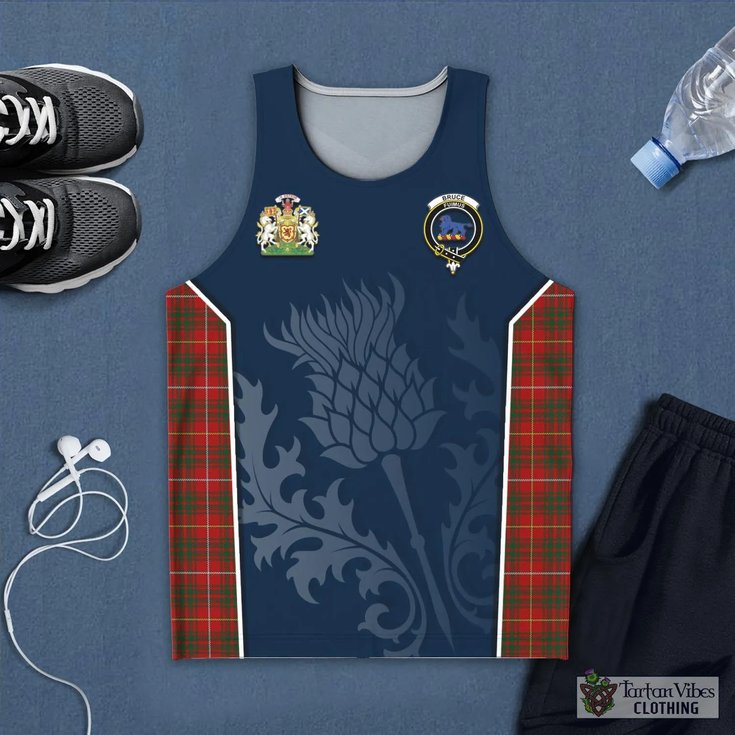 Bruce Tartan Men's Tanks Top with Family Crest and Scottish Thistle Vibes Sport Style