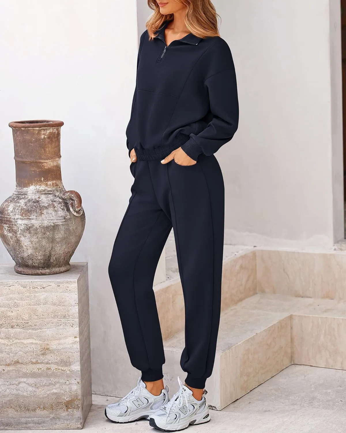 BTFBM Women 2024 Two Piece Tracksuits Sweatsuits Fall Winter Clothes Quarter Zip Sweatshirt Jogger Pants Y2K Lounge Sets