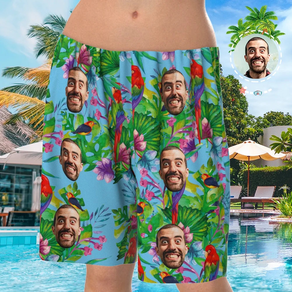 Custom Face On Pajamas, Short Sleeve Sleepwear, Button-Down Nightwear - Parrot
