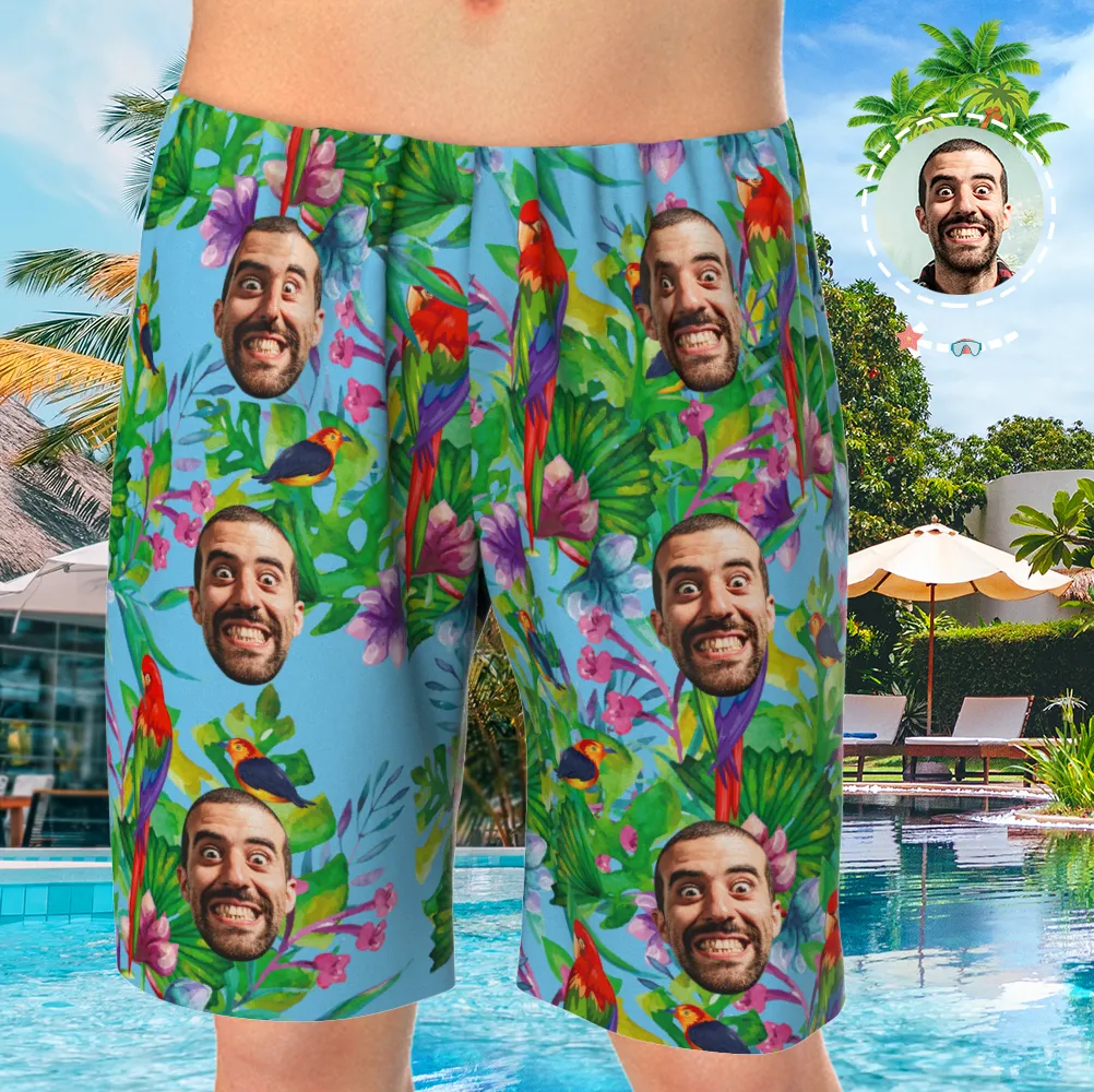 Custom Face On Pajamas, Short Sleeve Sleepwear, Button-Down Nightwear - Parrot