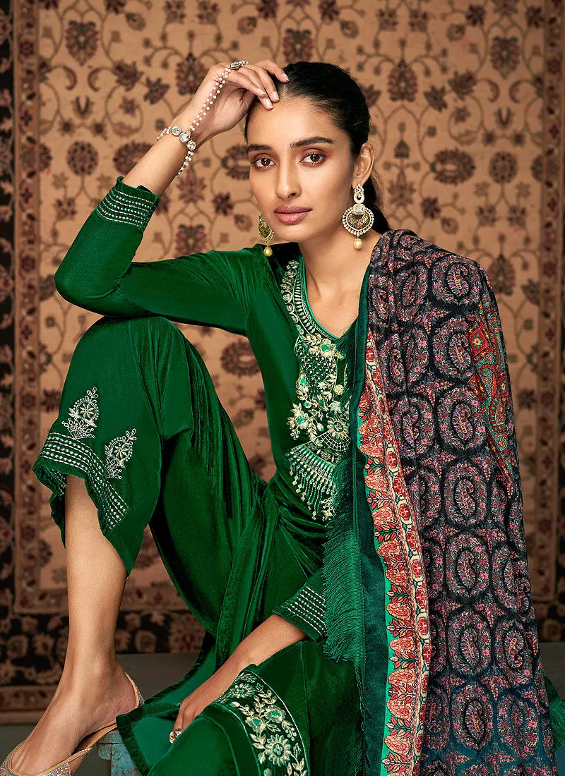 Dark Green Velvet Pakistani Suit