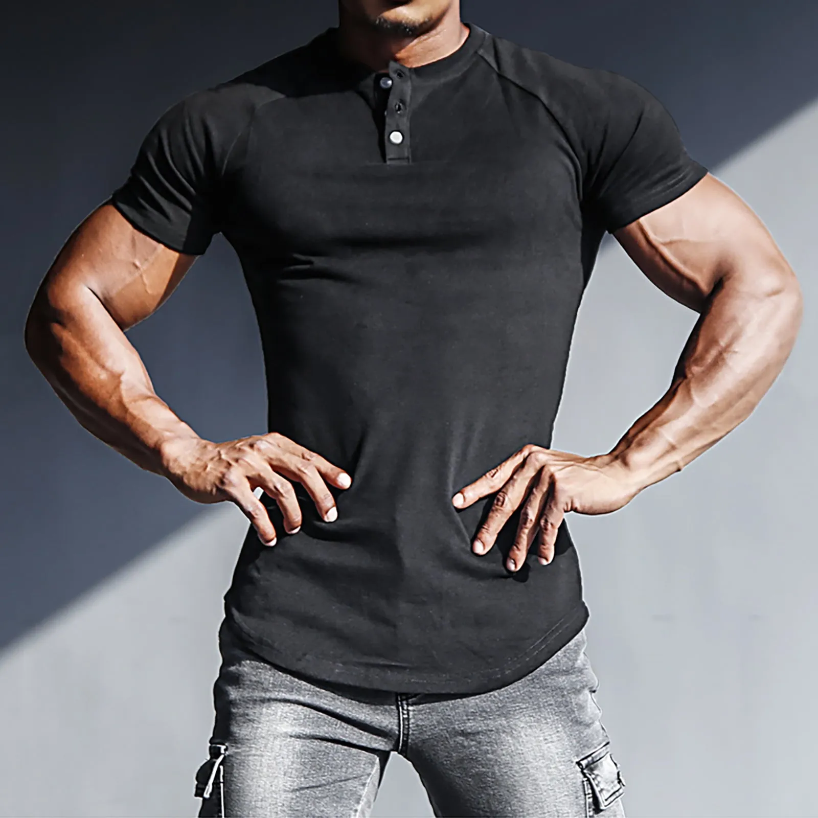 DOUBLE SIDED MILK FLEECE HENLY NECK RAGLAN TEE
