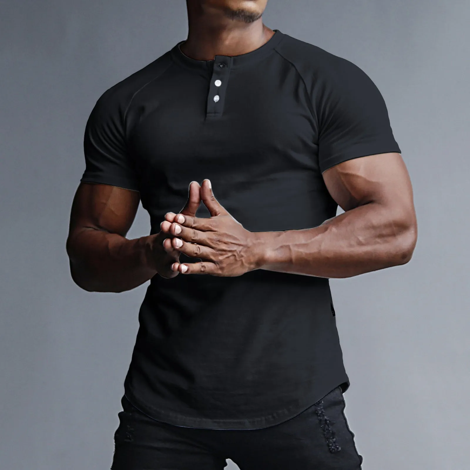DOUBLE SIDED MILK FLEECE HENLY NECK RAGLAN TEE