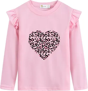Girls Ruffle Long Sleeve Shirts Soft Crewneck Cute Butterfly Shirt Wild Like My Curls T-Shirts Pink Cotton Tee 2-7 Years