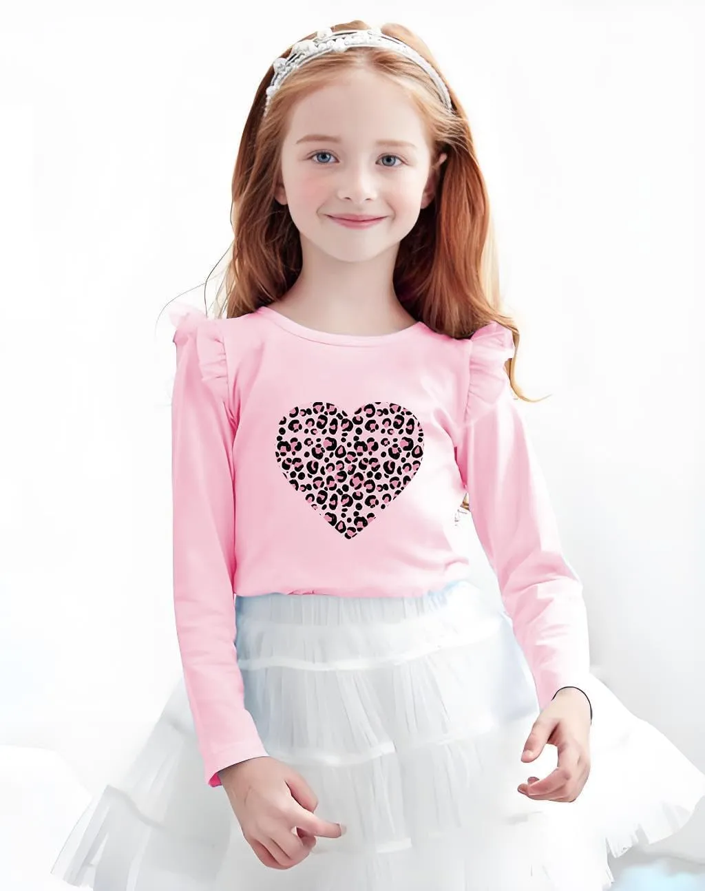 Girls Ruffle Long Sleeve Shirts Soft Crewneck Cute Butterfly Shirt Wild Like My Curls T-Shirts Pink Cotton Tee 2-7 Years