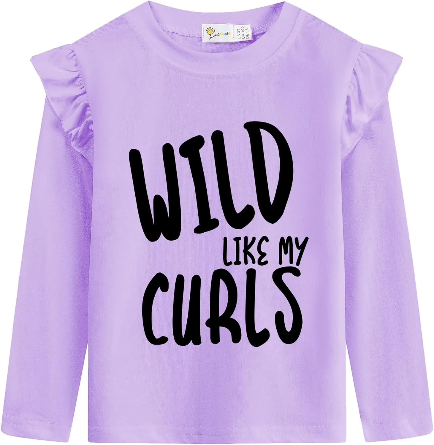 Girls Ruffle Long Sleeve Shirts Soft Crewneck Cute Butterfly Shirt Wild Like My Curls T-Shirts Pink Cotton Tee 2-7 Years
