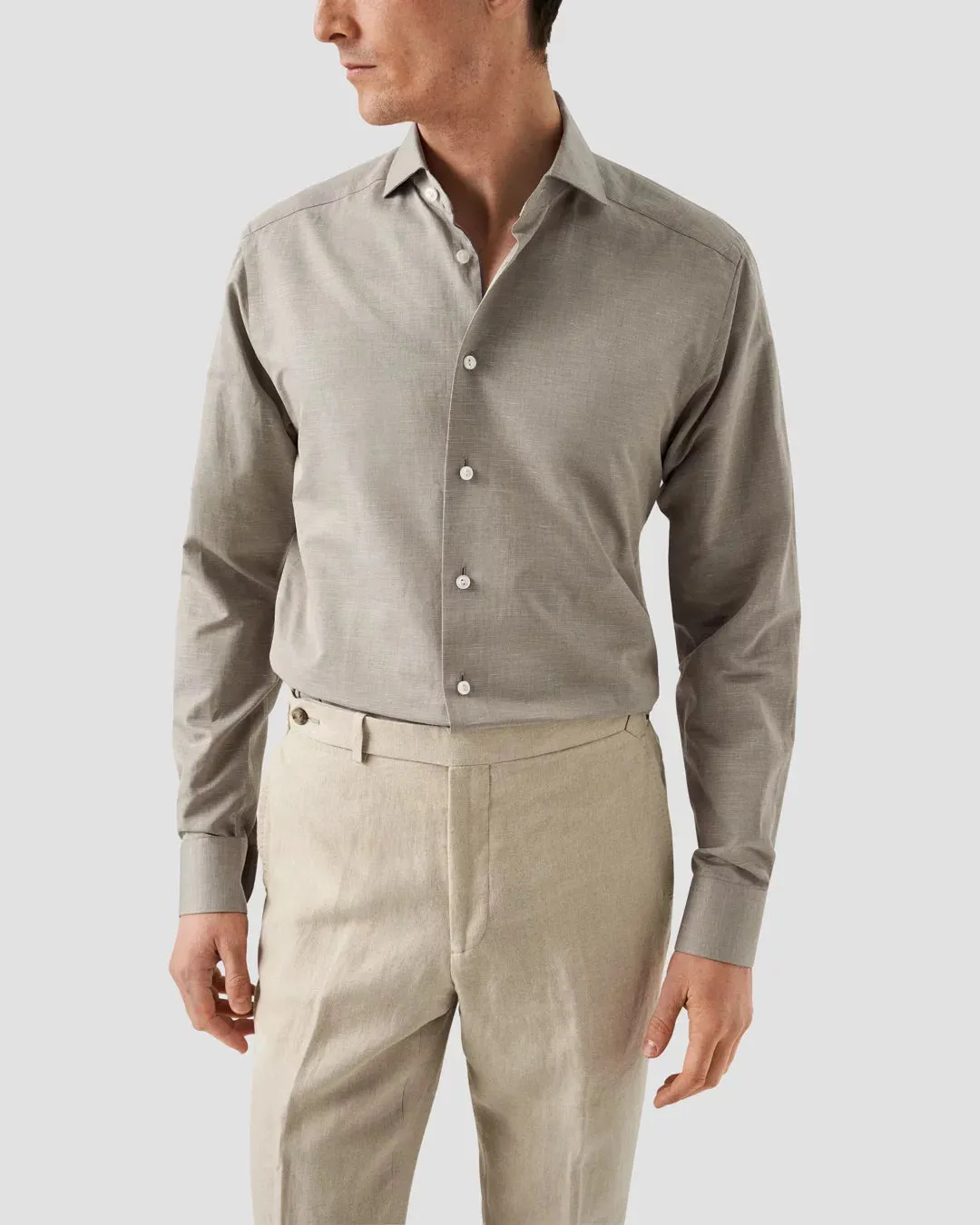 Green Solid Cotton-Linen Slim Fit Shirt - ETON