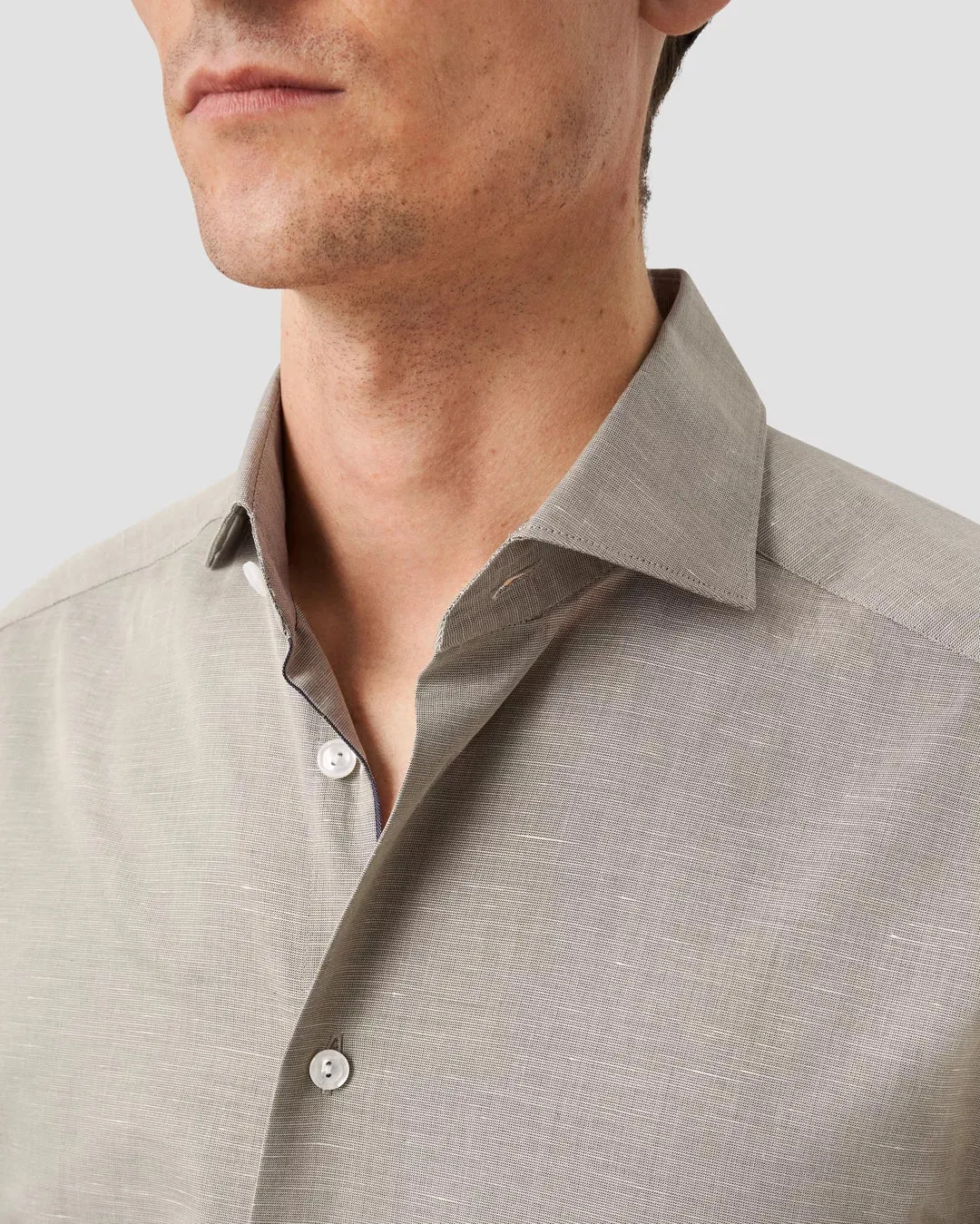 Green Solid Cotton-Linen Slim Fit Shirt - ETON