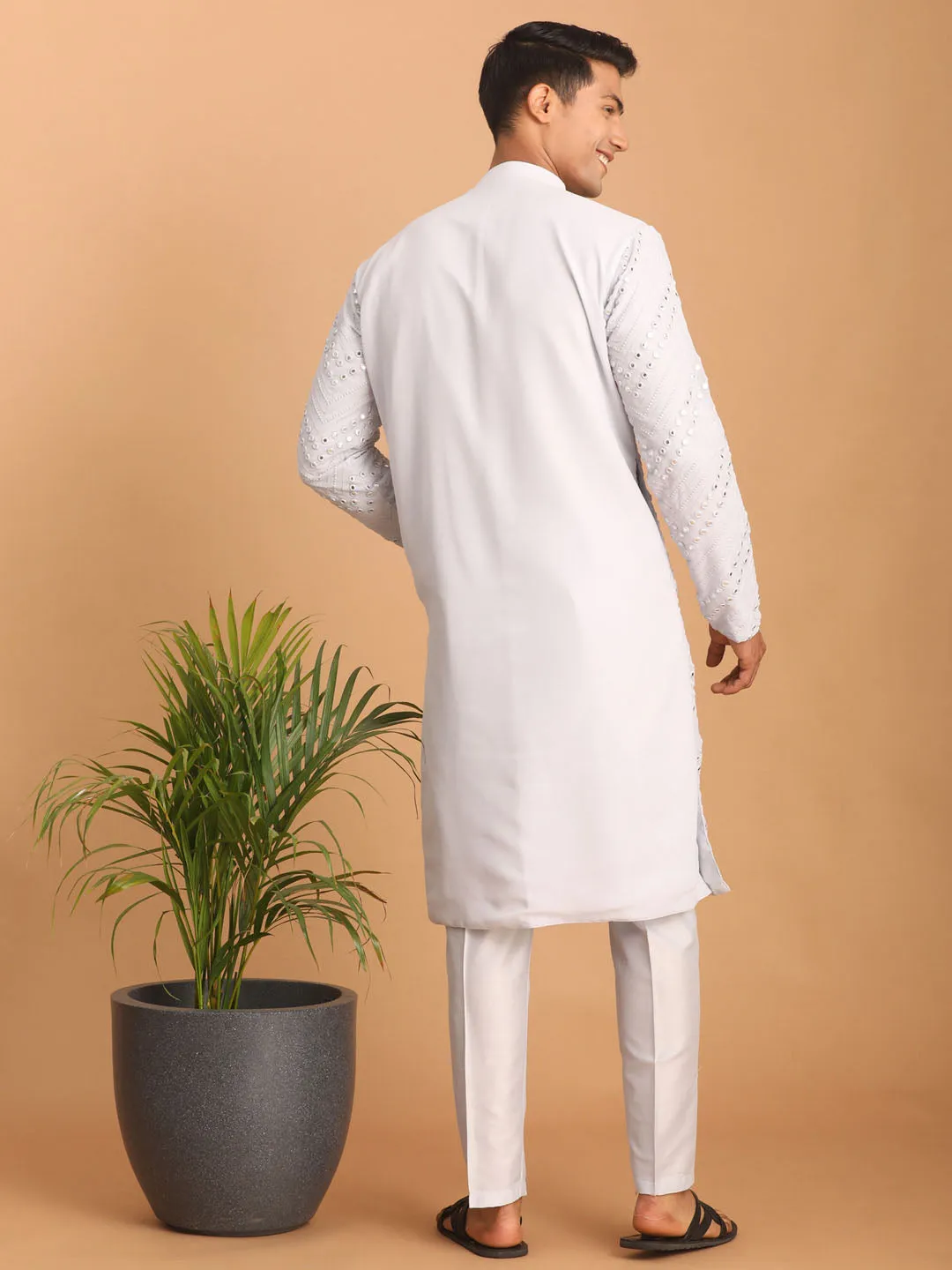 Jashvi Men's Aqua Blue Mirror Kurta Pant Set