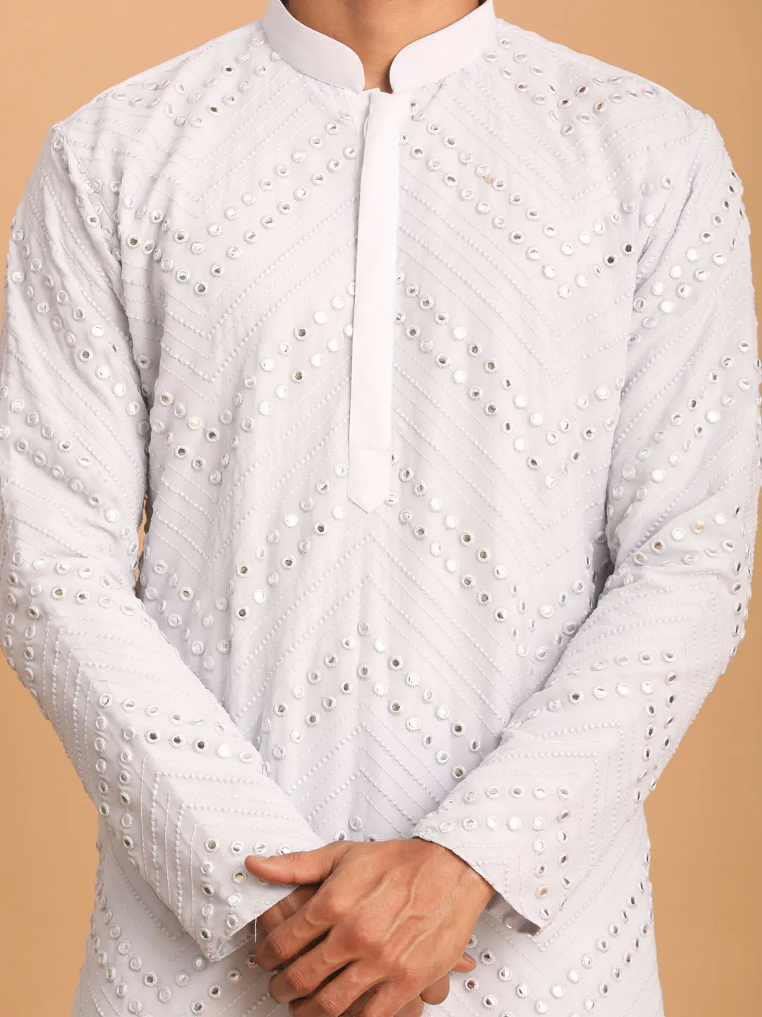 Jashvi Men's Aqua Blue Mirror Kurta Pant Set