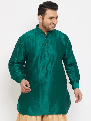 Jashvi Men's Plus Size Green Silk Blend Curved Kurta