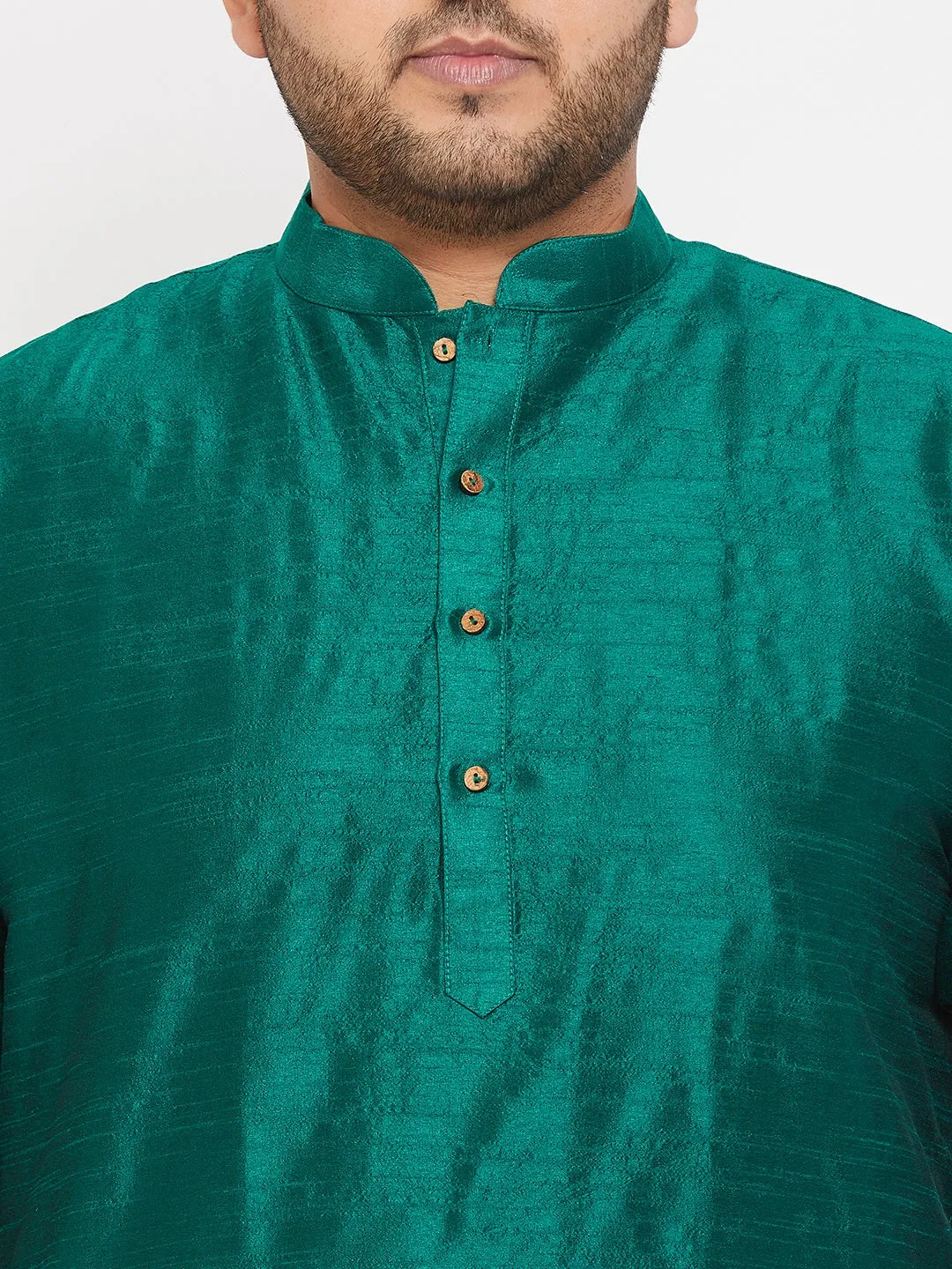 Jashvi Men's Plus Size Green Silk Blend Curved Kurta
