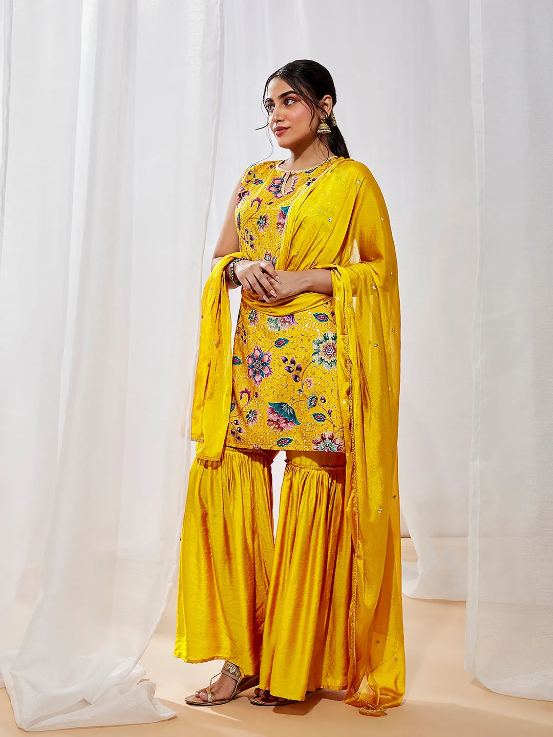Jashvi Women's Mustard Kurta Sharara Set