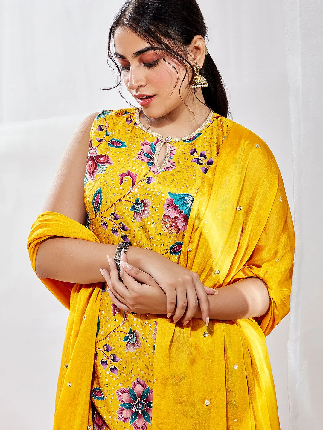 Jashvi Women's Mustard Kurta Sharara Set