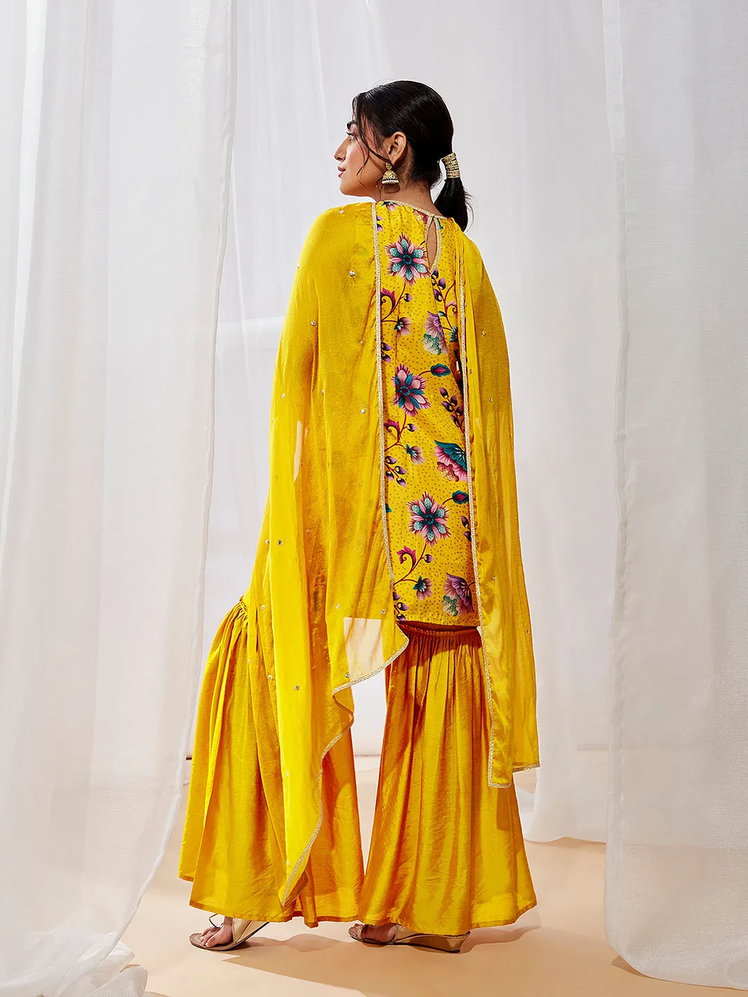 Jashvi Women's Mustard Kurta Sharara Set