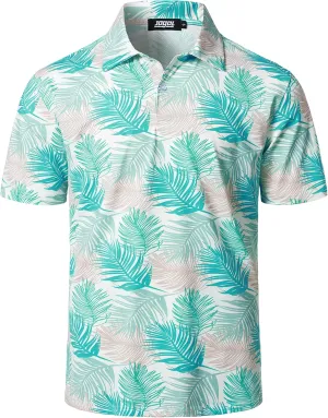JOGAL Mens Golf Polo Shirts Short Sleeve Dry Fit Performance Moisture Wicking Printed Summer T-Shirt