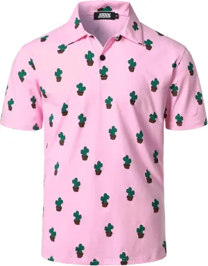 JOGAL Mens Golf Polo Shirts Short Sleeve Dry Fit Performance Moisture Wicking Printed Summer T-Shirt