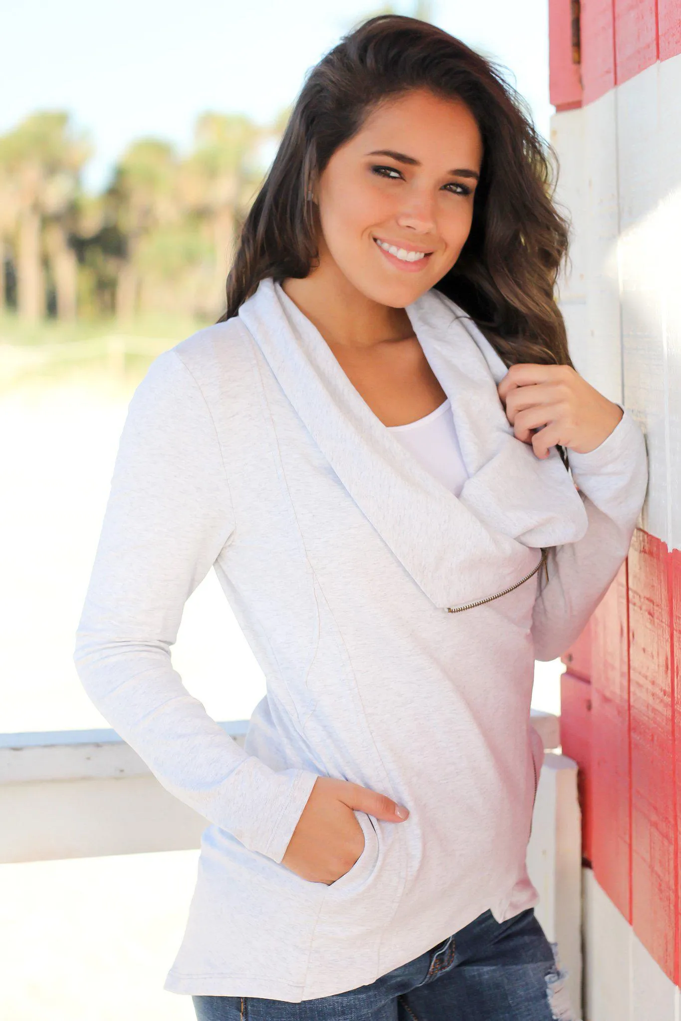 Light Gray Jacket with Side Zipper