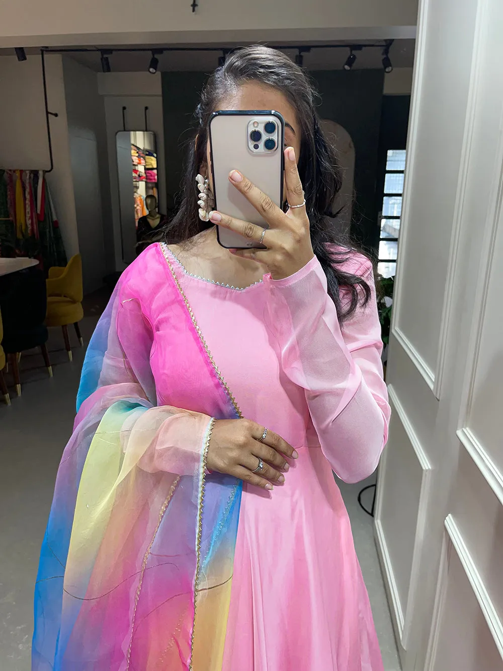 Light Pink Color Simple Soft Organza Gown