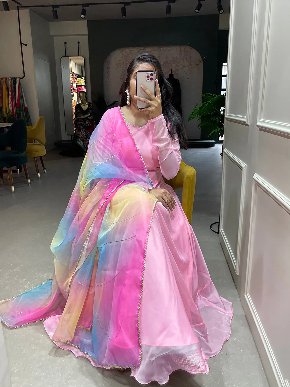 Light Pink Color Simple Soft Organza Gown