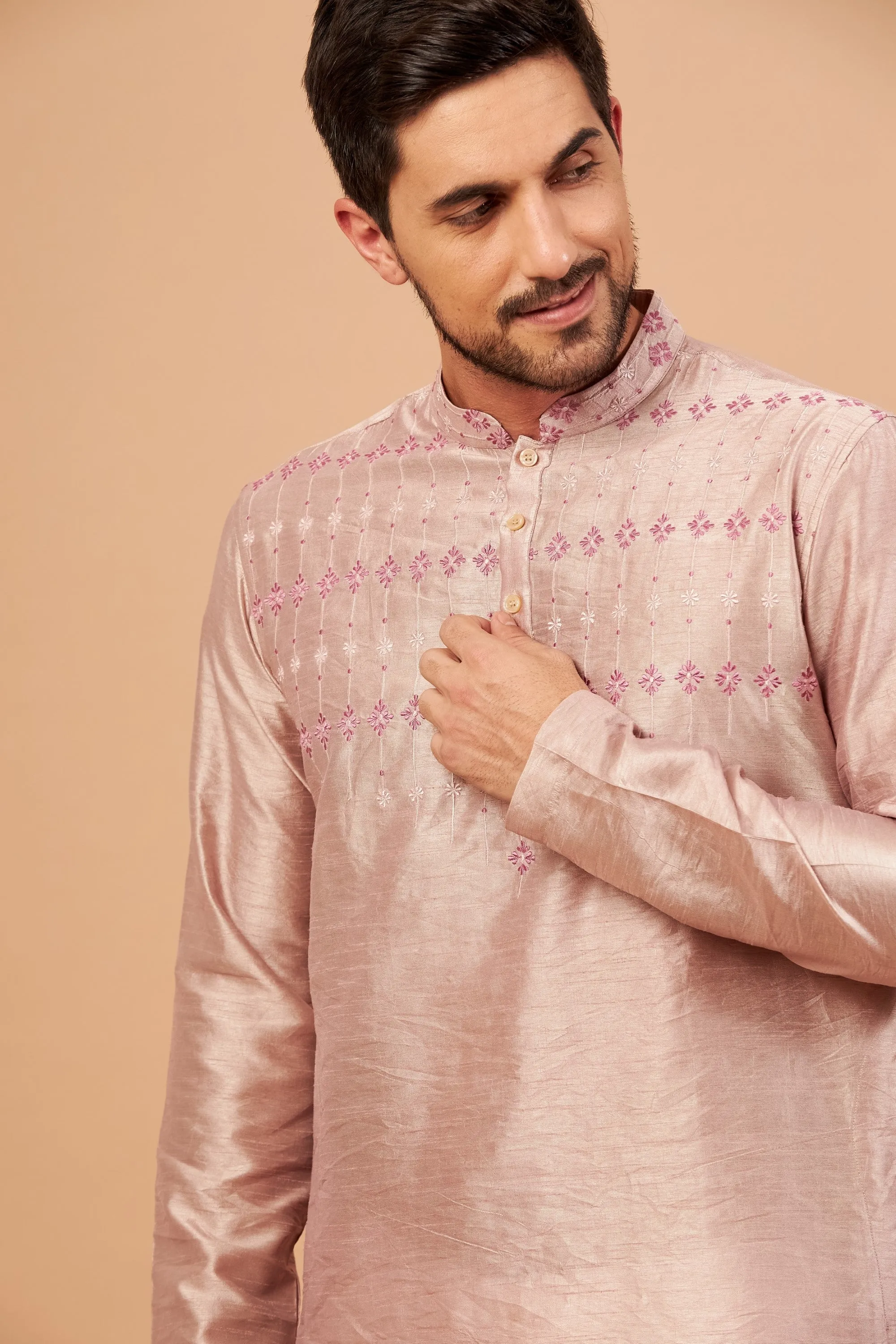 Men's Florne Floral Goemetric Embroidered Kurta With Crop Pants - Hilo Design
