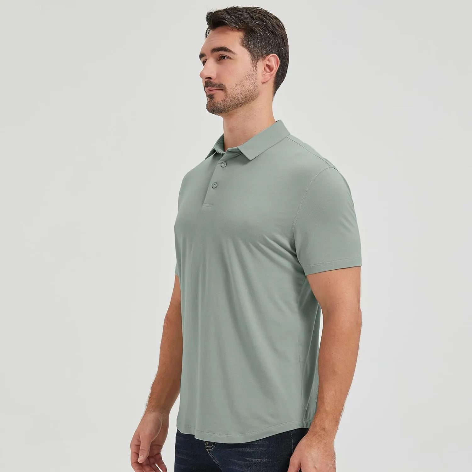 netdraw Mens Lightweight Bamboo Viscose Polo Ultra Soft Curved Hem UPF 50  Casual Collared Golf Shirt