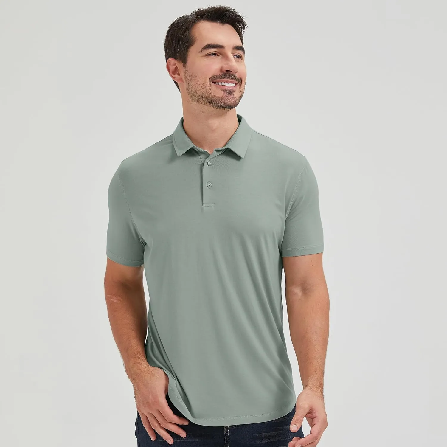 netdraw Mens Lightweight Bamboo Viscose Polo Ultra Soft Curved Hem UPF 50  Casual Collared Golf Shirt
