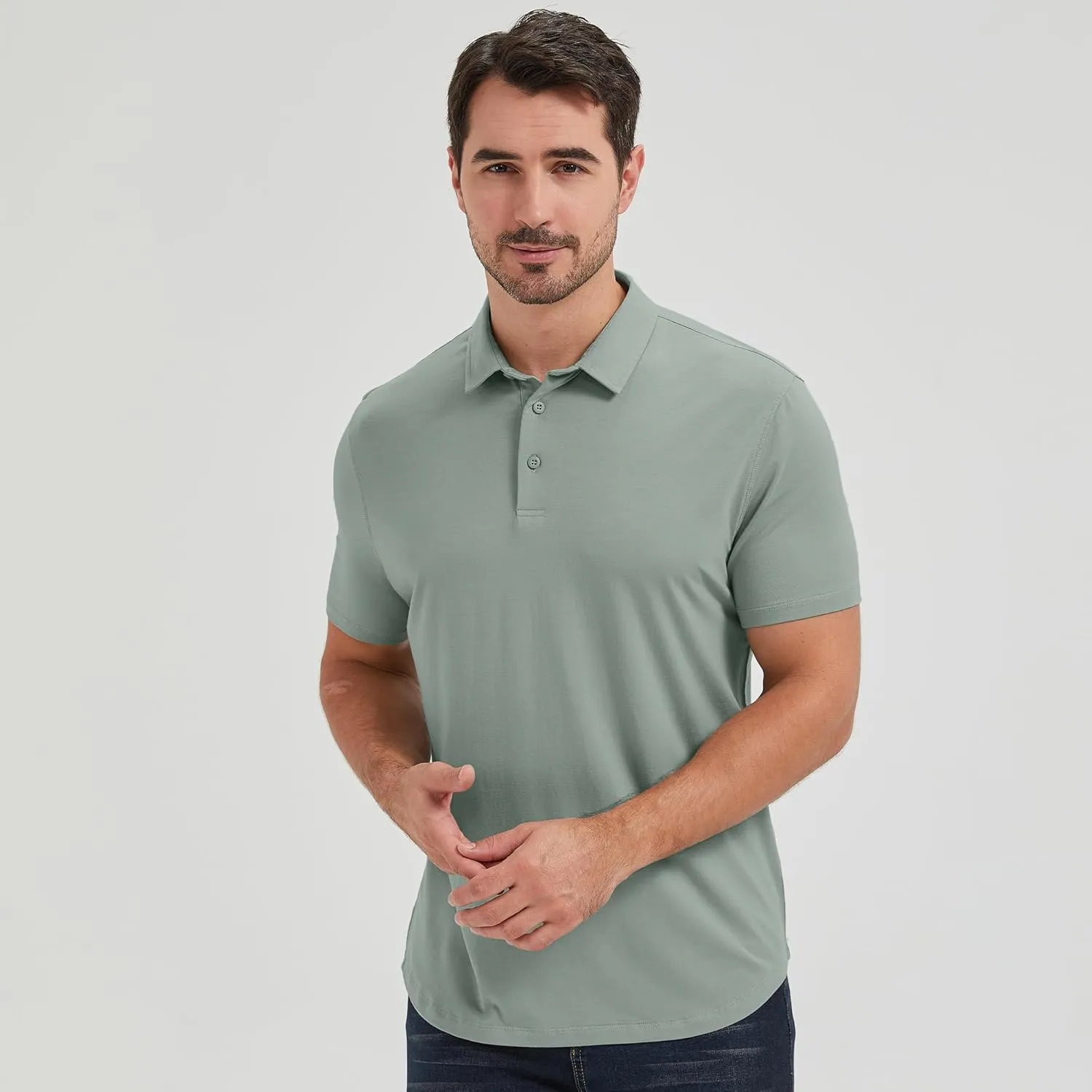 netdraw Mens Lightweight Bamboo Viscose Polo Ultra Soft Curved Hem UPF 50  Casual Collared Golf Shirt