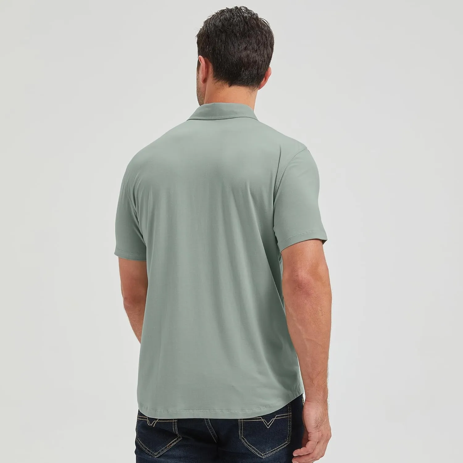 netdraw Mens Lightweight Bamboo Viscose Polo Ultra Soft Curved Hem UPF 50  Casual Collared Golf Shirt