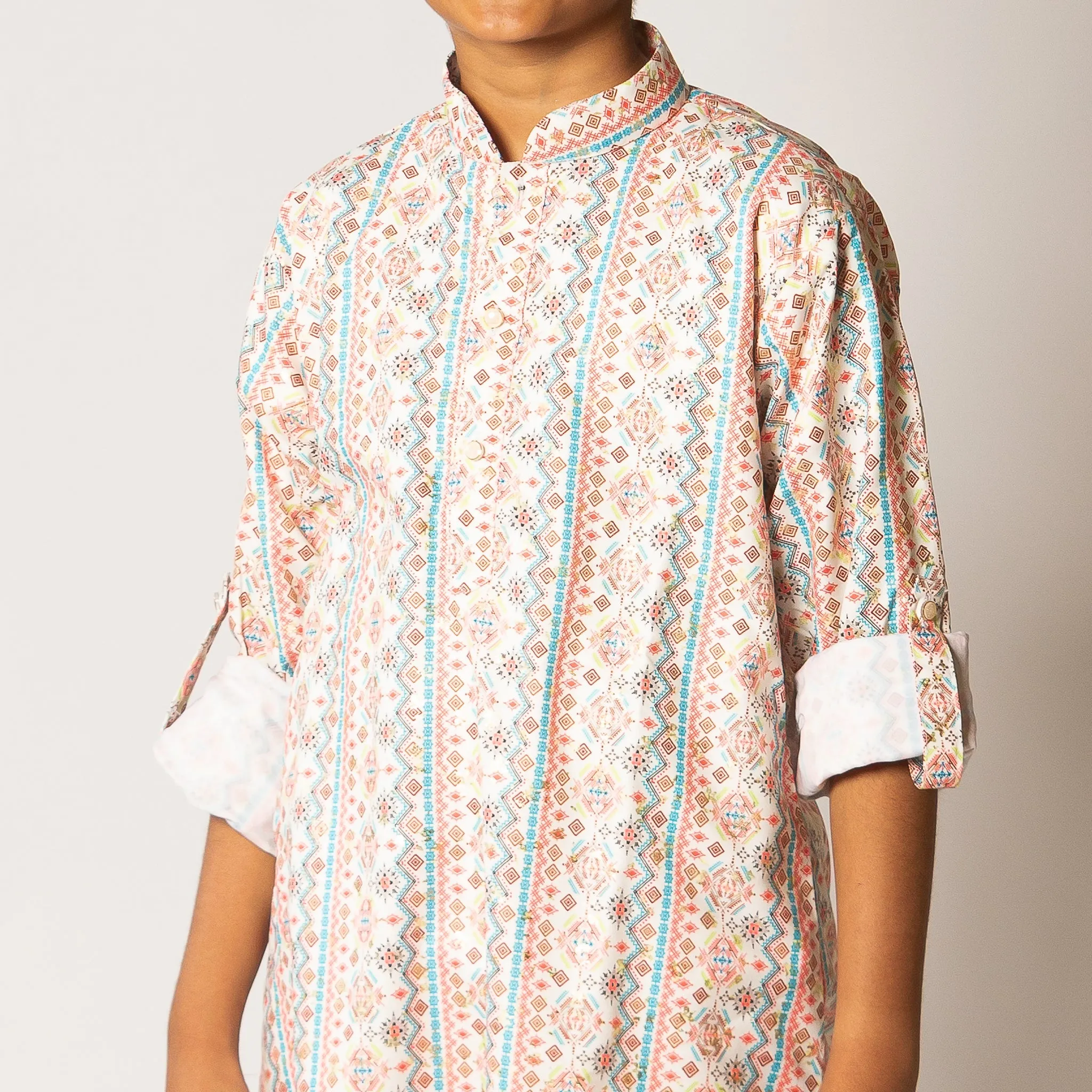 Riaan - Boys Multicolor Geometric Print Kurta Pajama