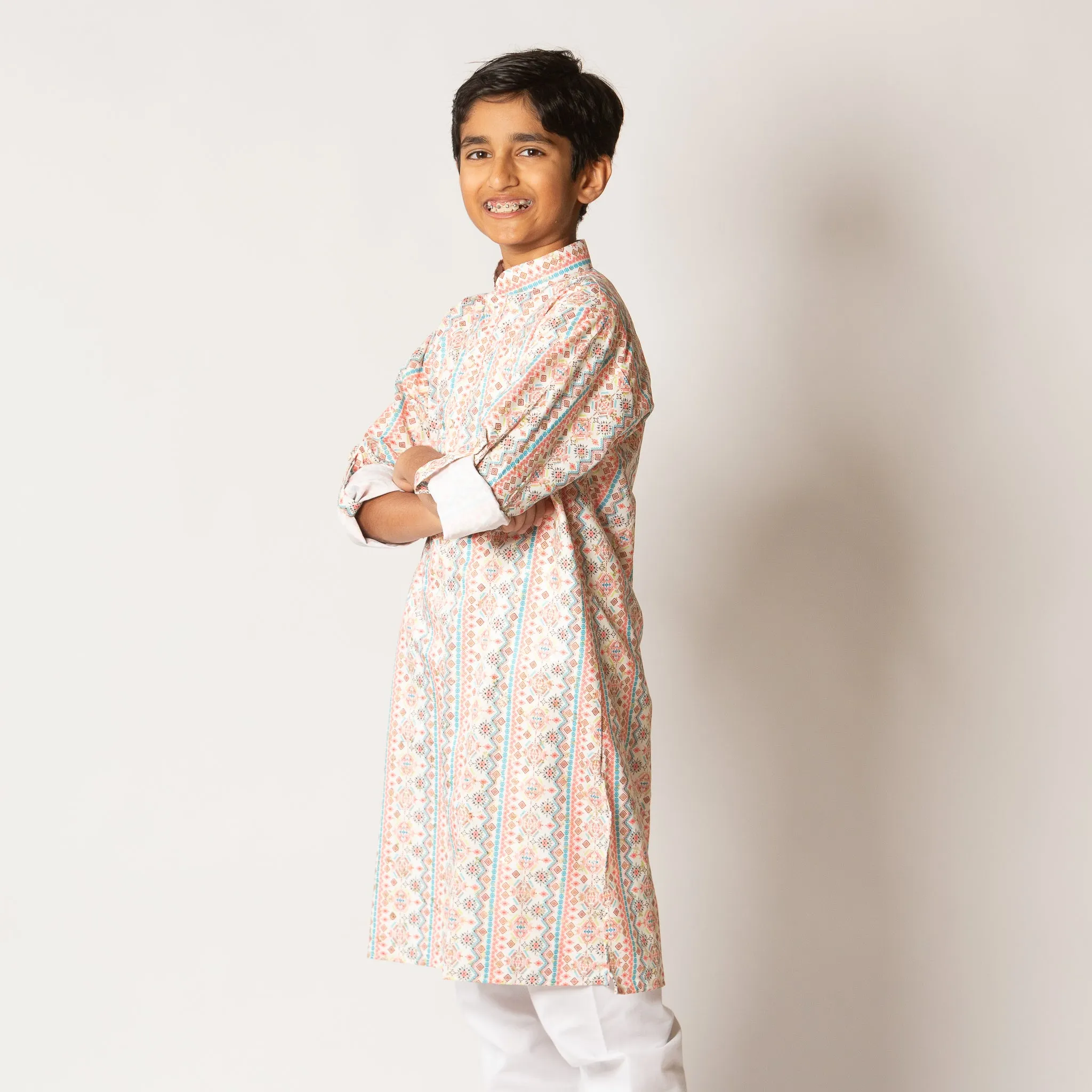 Riaan - Boys Multicolor Geometric Print Kurta Pajama