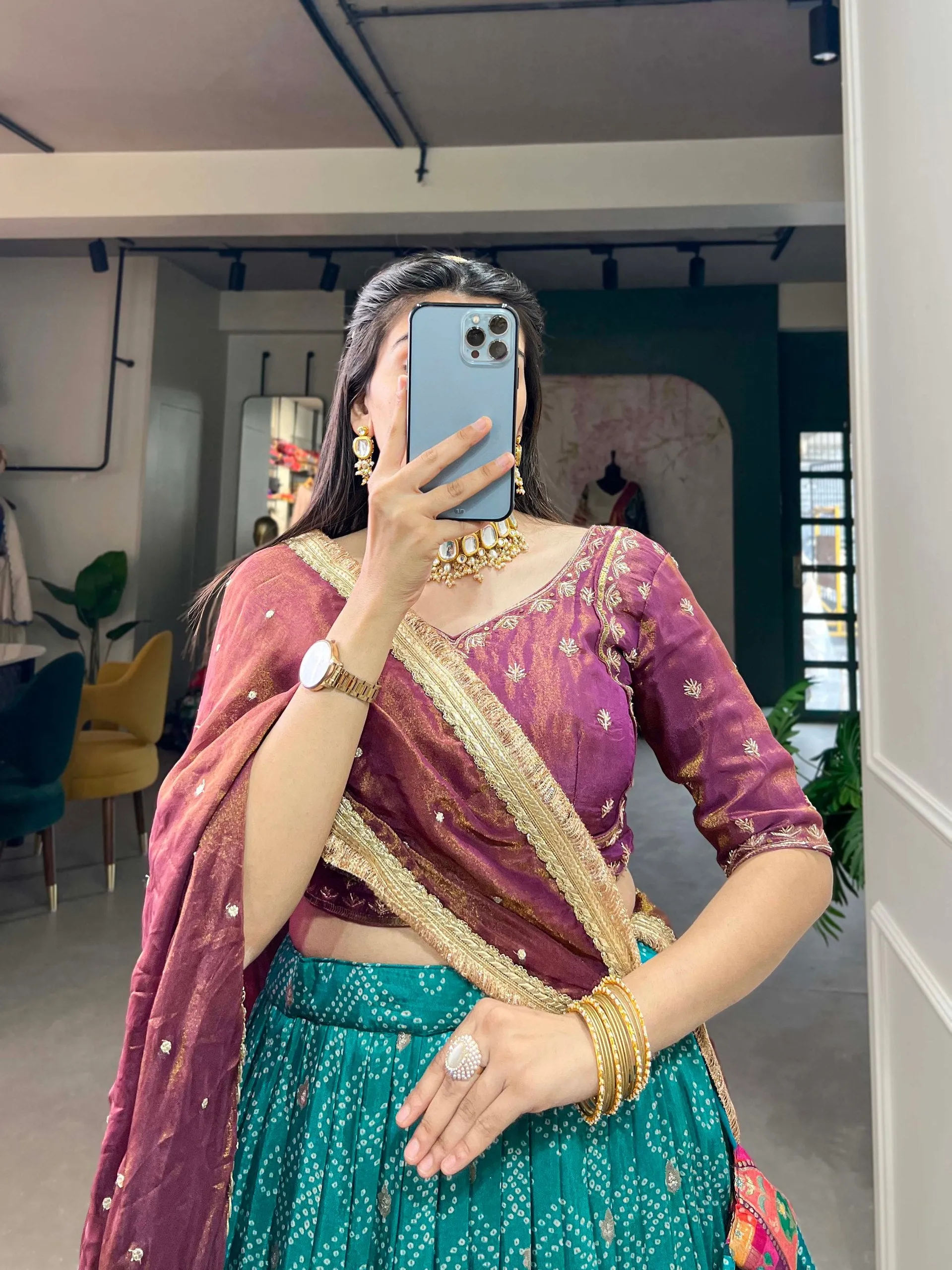 Teal Pure Viscose Jacquard Lehenga Choli with Zardosi Work