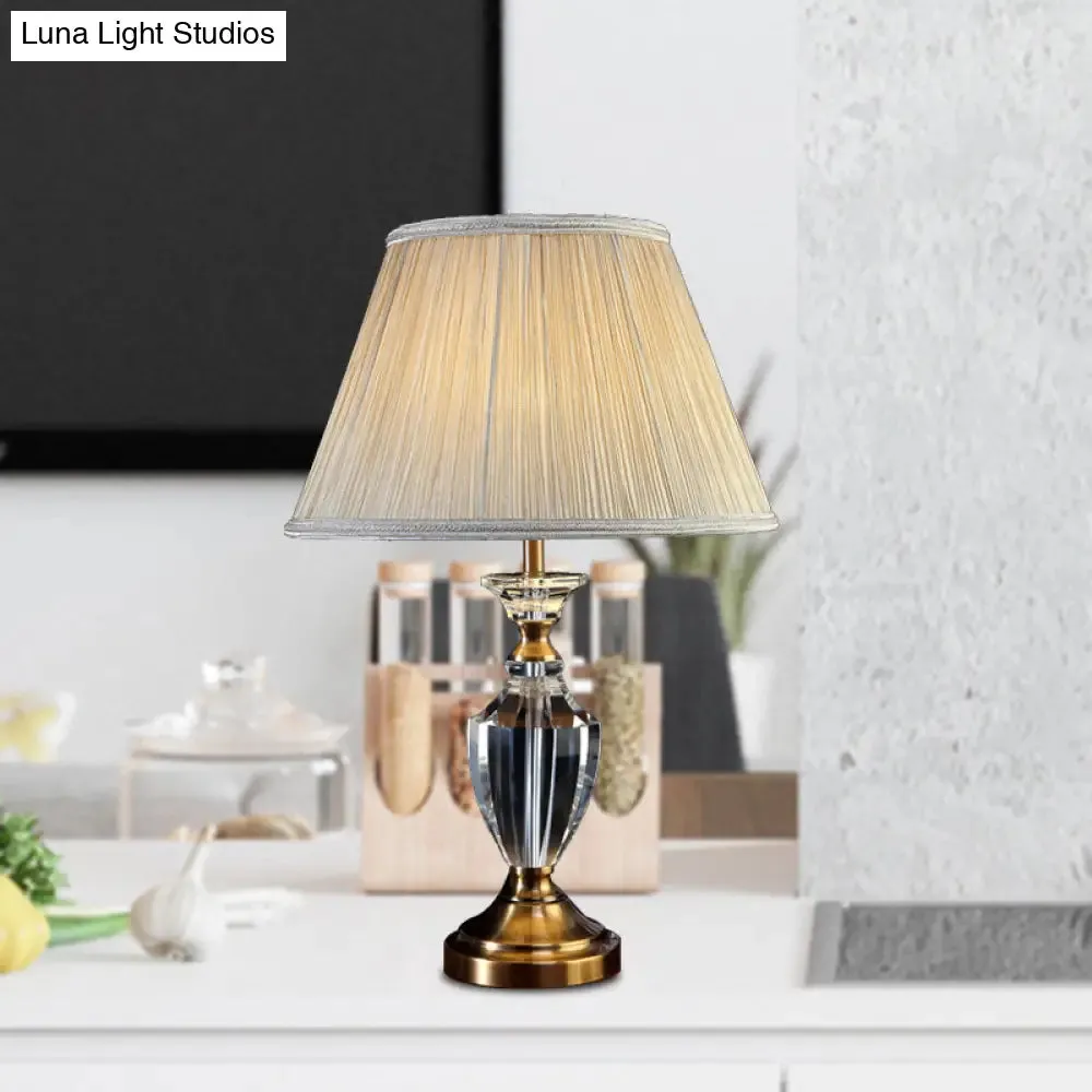 Traditional Style Fabric Pleated Shade Night Light Table Lamp with Urn Crystal Base - Cream Gray