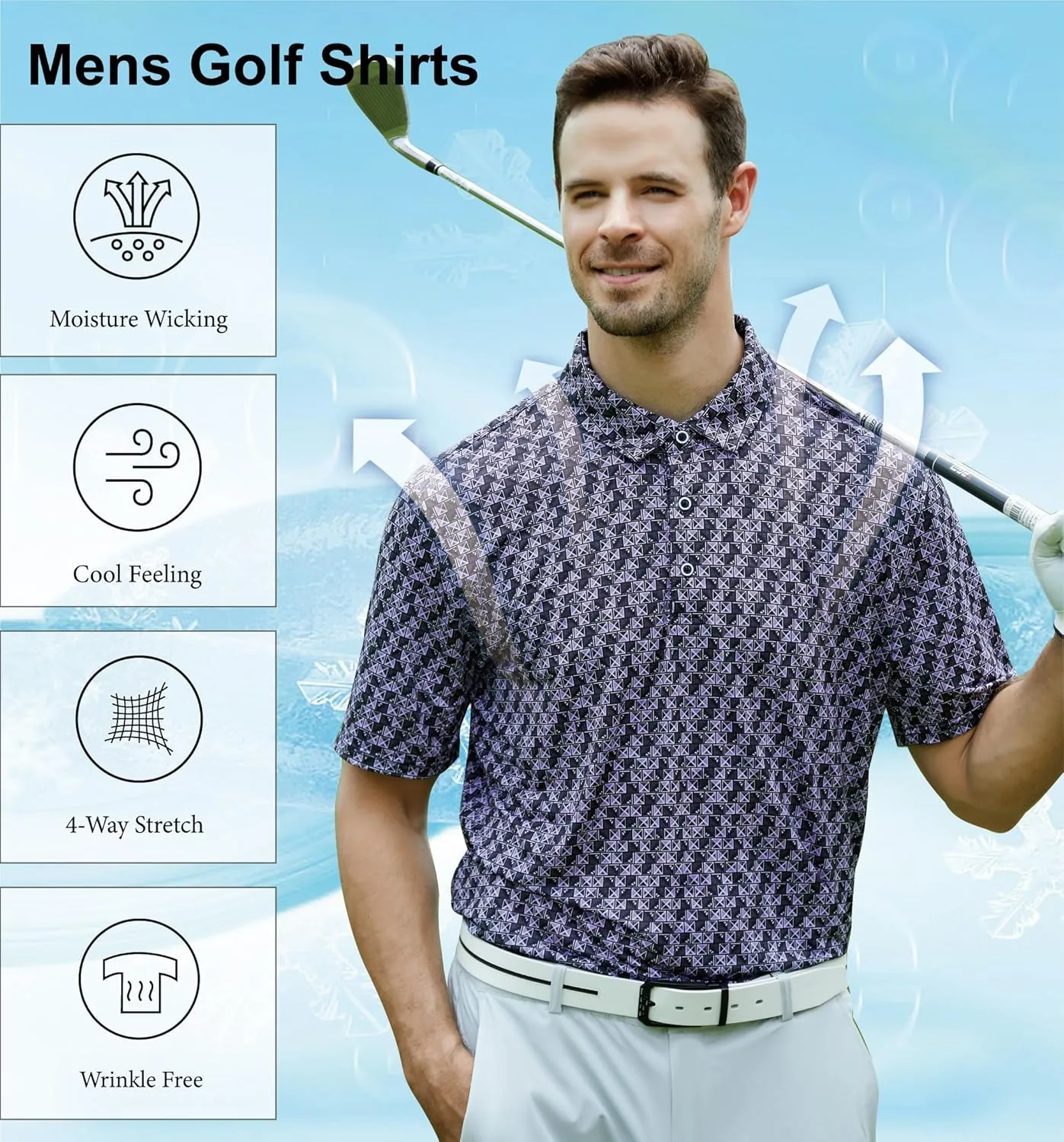 WARHORSEE Golf Polo Shirts for Men Short Sleeve Wrinkle Free 4 Way Stretch Moisture Wicking Performance Collared Tshirts