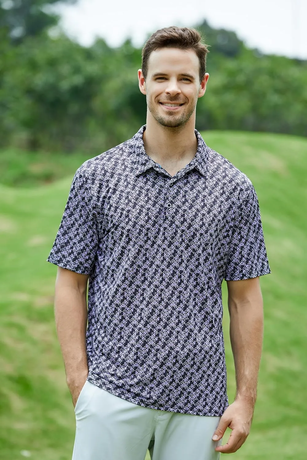 WARHORSEE Golf Polo Shirts for Men Short Sleeve Wrinkle Free 4 Way Stretch Moisture Wicking Performance Collared Tshirts
