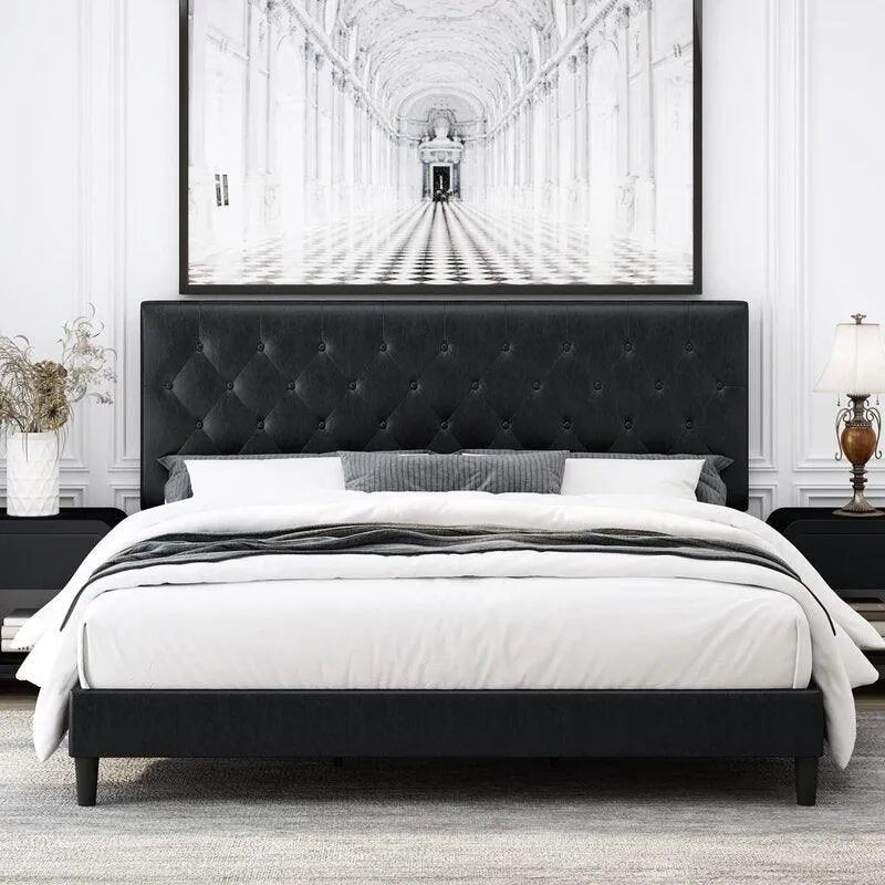 Wooden Twist Redo Modernize  Button Tufted Upholstered Queen Size Bed Elegant and Durable Contemporary