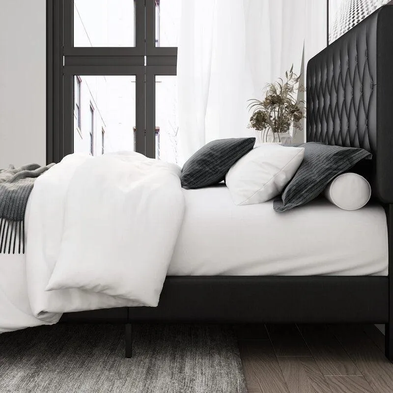 Wooden Twist Redo Modernize  Button Tufted Upholstered Queen Size Bed Elegant and Durable Contemporary