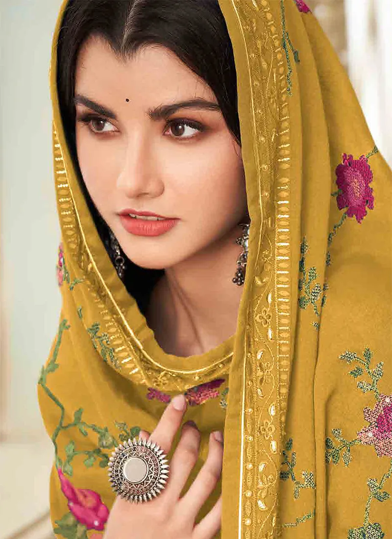 Yellow Floral Embroidery Traditional Salwar Kameez